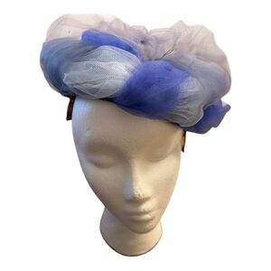 Vintage Hat-nip crown pillbox hat Fascinator, hat, blues, mesh elegant